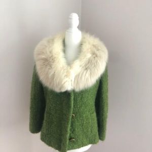 Arctic fox fur collar jacket green white size S